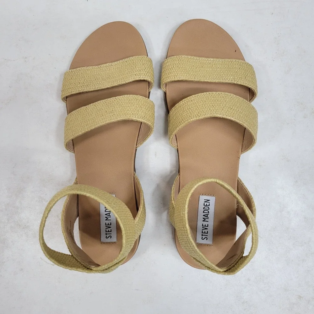 Steve Madden Women's Raffia Ankle Strap Sandals Beige Size 10M